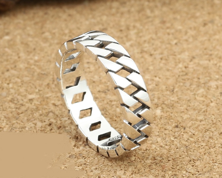 925 sterling silver jewelry American & European vintage style ring simple chain link design for men and women's gift free shipping
