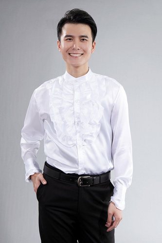 Dance Performance Chorus Costume Lace Shirt Deep Purple Light Yellow White Gloss Face Mens Shirt