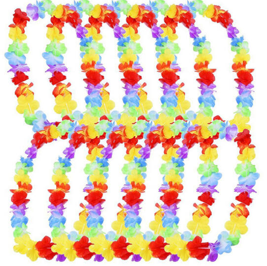 Hawaiian rainbow flower Leis artificial flower beach garland Necklace Luau Party gay pride 40 inches multi colour
