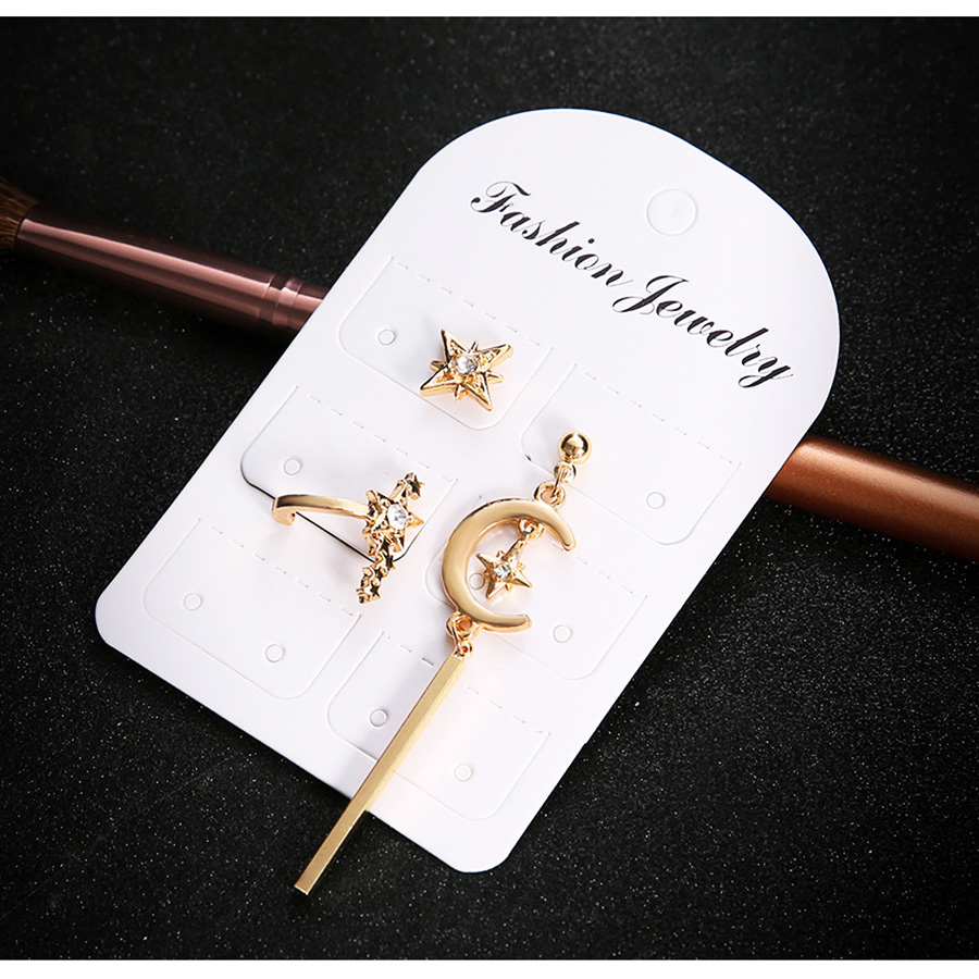 RAVINOUR Crystal Earring Sets Fashion Jewelry 2018 Boucle d'oreille Femme Gold Moon Tassel Chain Boho Drop Earing Women Ear Cuff