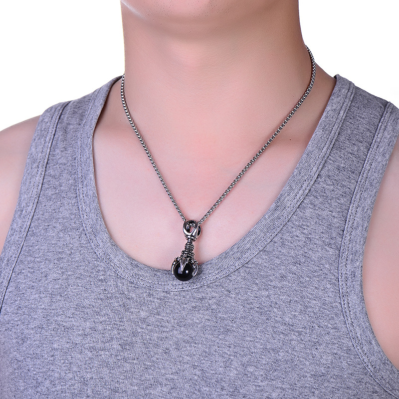 Stylish Men's 316L Stainless Steel Pendant Necklace with King Kong Dragon Claw Motif & Clear Glass Beads