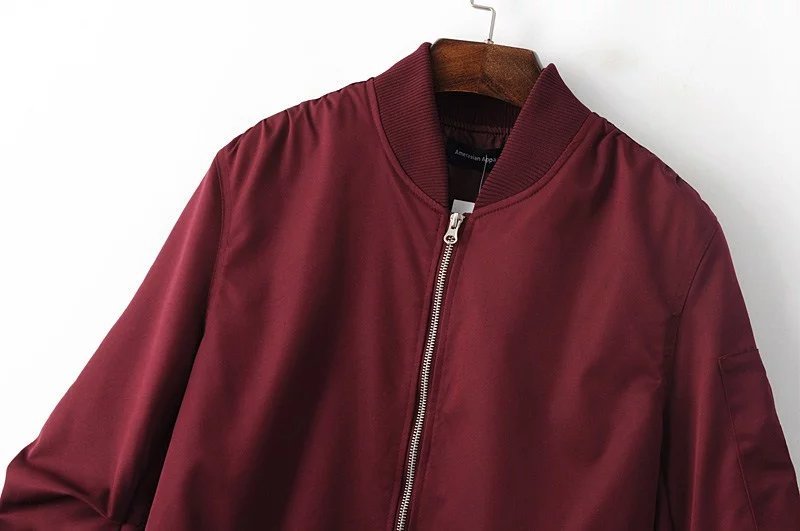 2018 Spring Autumn Mens Solid Flight Wine Red Bomber Jacket Men's Rib Sleeve Zipper Short Air Force Baseball Coats Clothing S914