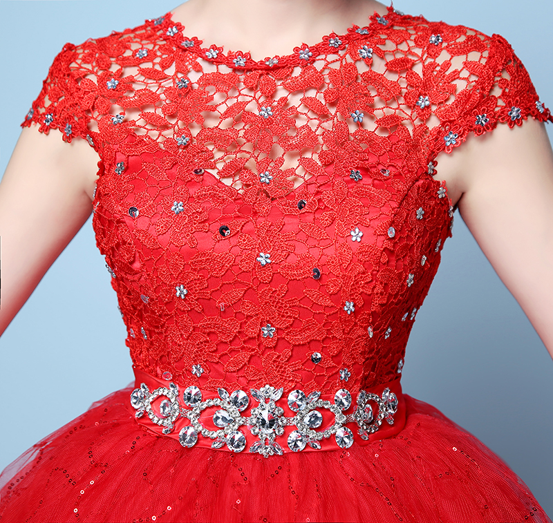 2018 New Fashion A-Line Wedding Dresses O-Neck Short Sleeve Beaded Sashes White Ball Gown Lace Up Bridal Dress Vestidos De Novia