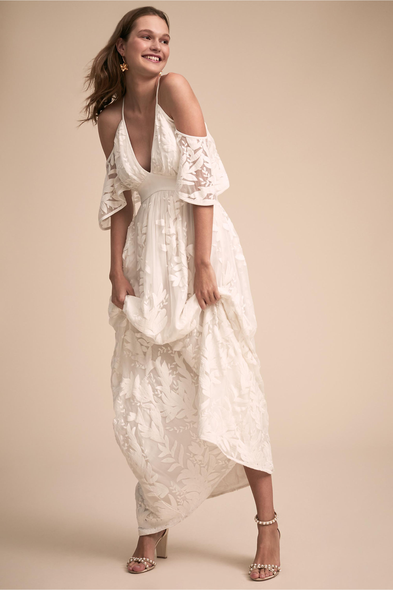 BHLDN Boho Wedding Dresses Spaghetti Lace Applqiues Sexy Backless High Waist Elegant Beach Wedding Dress Plus Size robe de mariée