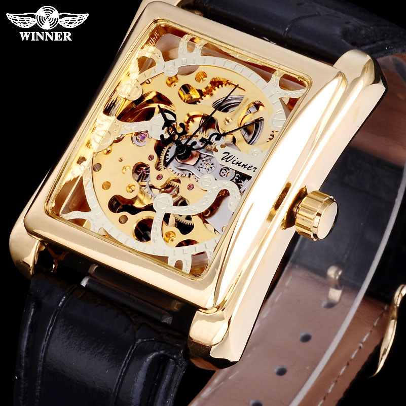 Winner Brand Watches Men Rectangle Mechanical Hand Wind Watches Male Golden Skeleton Dial Artificial Leather Wristwatches SLZa62, Black
Winner Brand Watches Men Rectangle Mechanical Hand Wind Watches Male Golden Skeleton Dial Artificial Leather Wristwatches SLZa62, Black