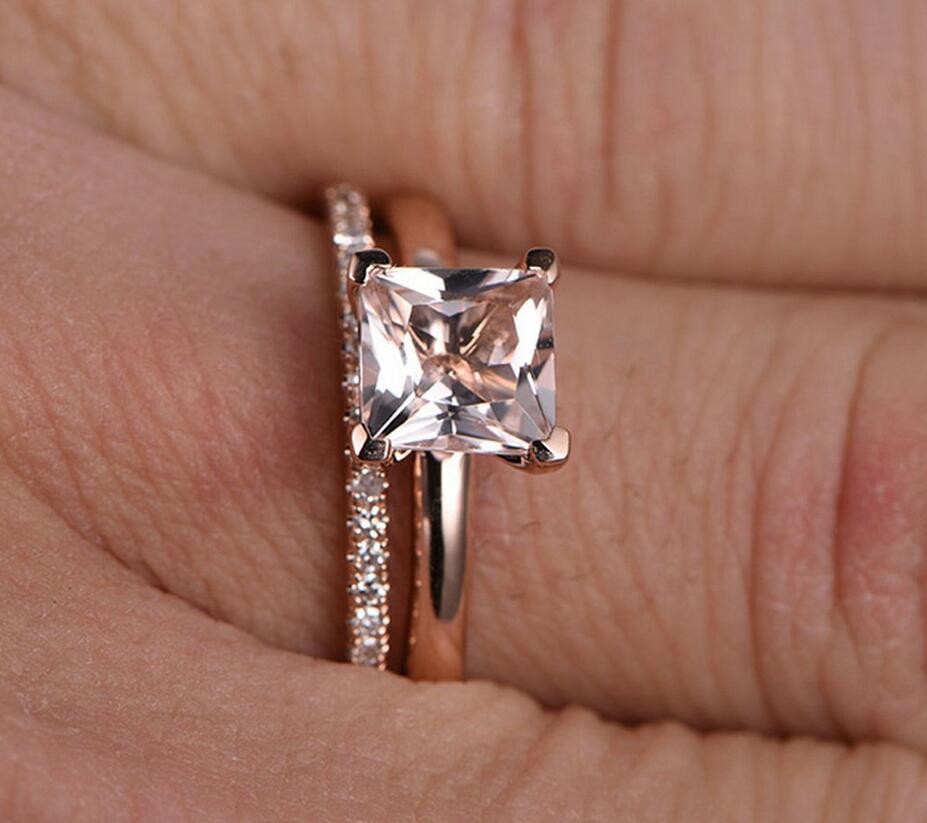 Sterg Sier & Rose Gold White Topaz Bridal Ring Set