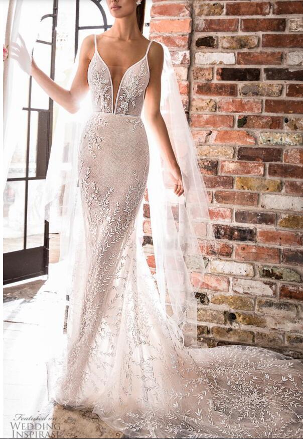 Elihav Sasson Mermaid Wedding Dresses Deep V Neck Sexy Backless Sweep Train Lace Appliques vestido de novia Plus Size Wedding Gowns