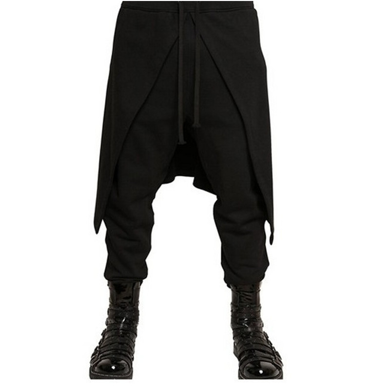 2018 Brand Cool Mens Gothic Punk Style Harem Pants Black Hip Hop Wear Skinny Dress Skirt Pants Trousers Faux 2pieces