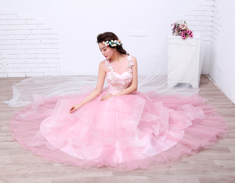 Free shippin Pink Color Yarn Girls Wedding dress 2018 New Fashion Simple Female Art Exam Gowns Part Dress Vestidos De Novia