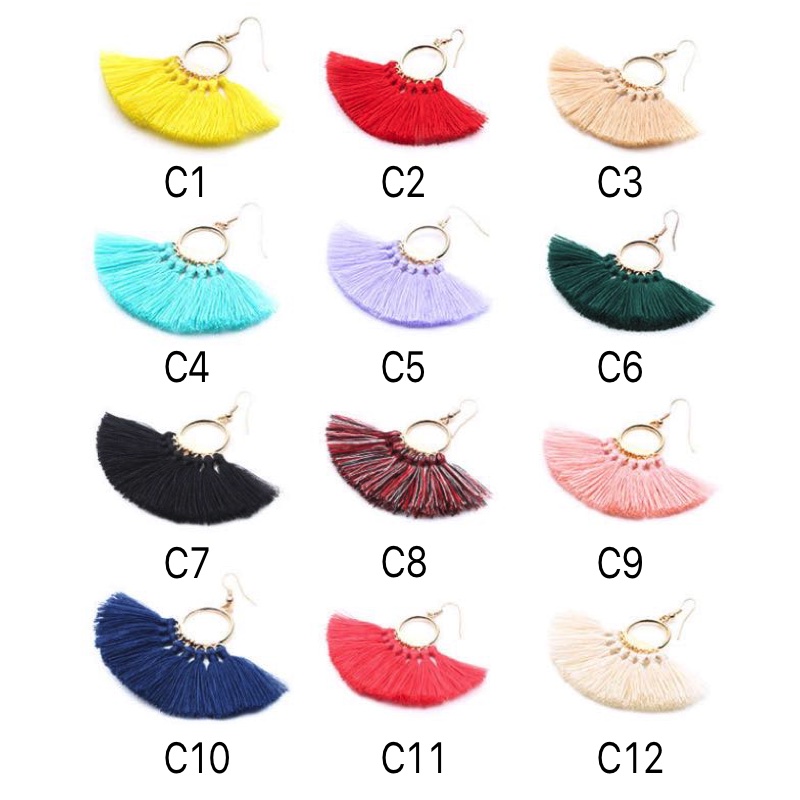 Fashion Women Bohemia Dangle Chandelier Earrings Colorful Hand Made Woven Fringed Earring Fan Shape Semicircle Ear Drop 12 Colors Wholesale