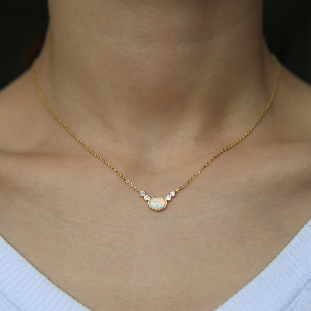 925 sterling silver opal gemstone jewelry gold silver color delicate silver chain oval opal stone thin chain simple stone design necklace