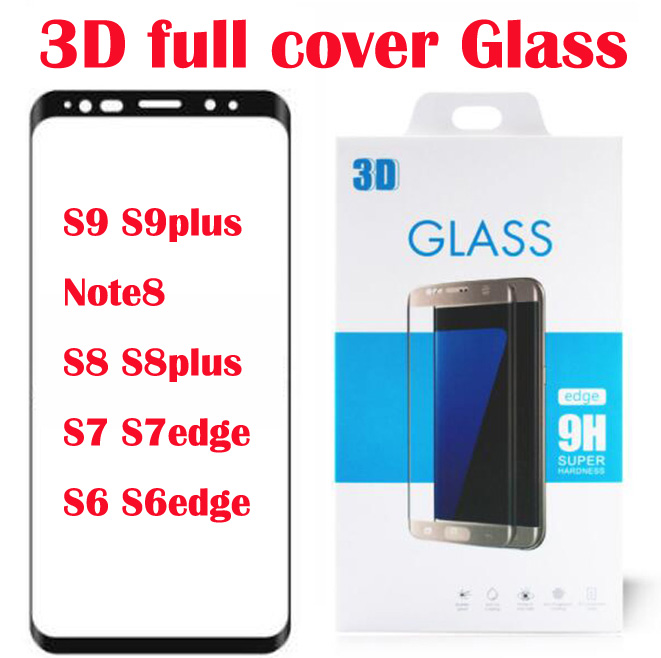 

For samsung S9 S9 Plus Note8 S8 S8 Plus S7 S7Edge S6 edge 3D Curved Full Cover Tempered Glass Phone Screen Protector Film in retail box