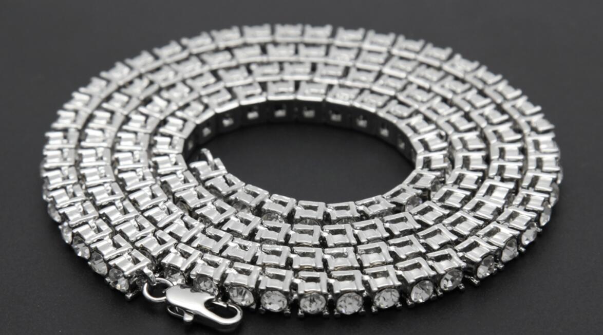 Men Hip Hop Bling Bling Iced Out Tennis Chain 1 Row Necklaces Silver/Gold Color Men Chain Fashion Jewelry