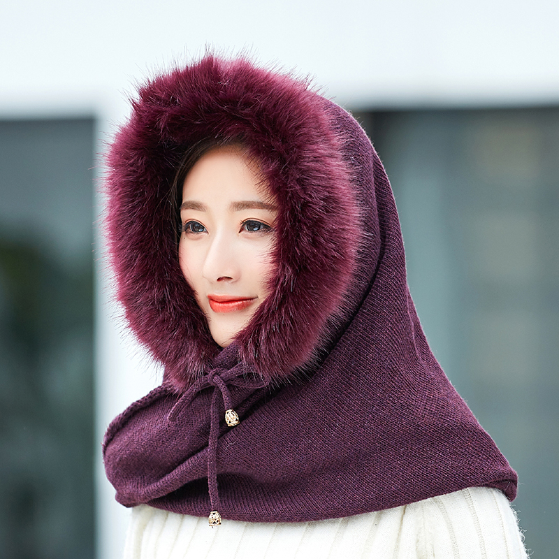 Winter Warm Women Knitted Hat Scarf Set Outdoor Sport Plus Plush Female Beanies Caps Hooded Scarves caps for girls Skullies D18110601