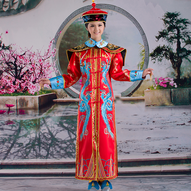 China Manchu Qing Dynasty Queen Empress Robe Dress Cosplay For Lady Chinese traditional Women Clothing Act Dramaturgic Costume Drop Shipping