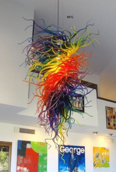 Hotel Lobby Decor Rainbow Art Murano Glass Chandelier Style LED Lights Moouth Blown Glass Chandelier and Pendant Lamps