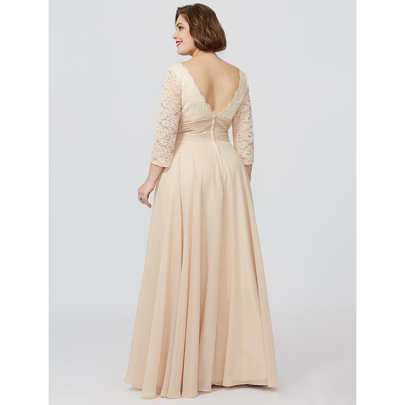 Elegant Champagne Lace Mother Of The Bride Dresses Plus Size Evening Gowns A Line 3/4 Long Sleeve Wedding Guest Dress