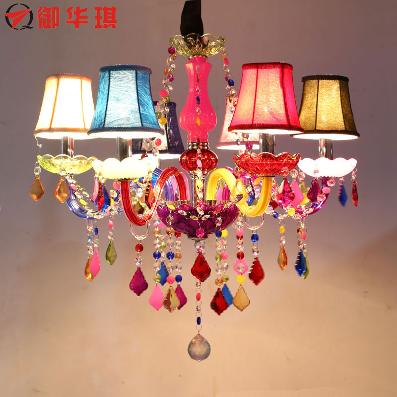 Hot Sale Crystal Chandelier Lamps 6/8/12/15/18 Ceiling Light Fixture Fabric Lampshade Multicolor Kids Room Art Decor Crystal Pendant Light