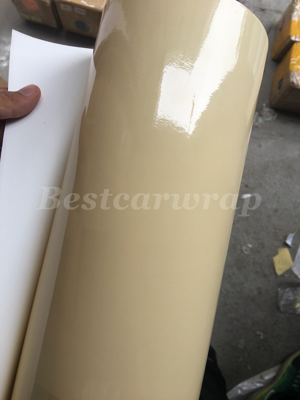 Premium khaki Milan Cream Gloss Vinyl Wrap For Whole Car Wrap Covering With Air bubble Free Lke 3M quality Low tack glue Size:1.52*20m( 5x67ft