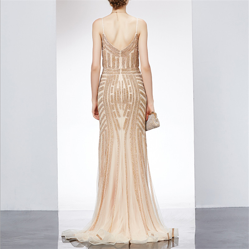 Sparkling mermaid Evening Dresses Sexy Champagne Gold Prom Dresses Spaghetti Zipper back Sweep train Blue,Silver Pageant Dresses