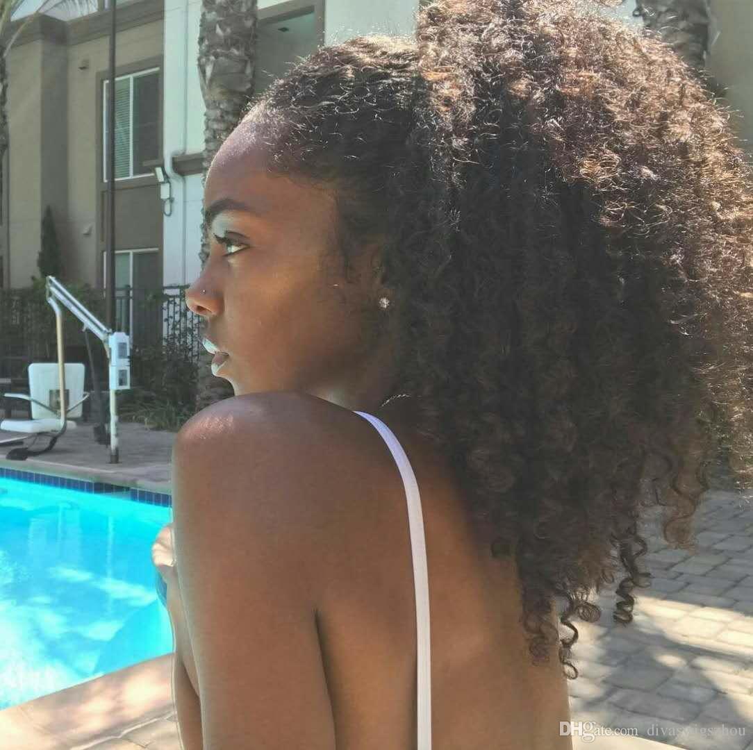 100%brazilian ponytail human hair extension wrap ponytails kinky curly hairpiece drawstring clip in cuticle aligned African american pony tail hair pi
