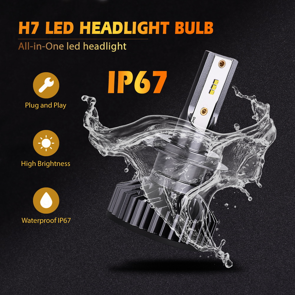 Infitary LED Headlight Bulbs H7 Conversion Kits Single Beam Auto Headlamp Car Headlight 72W 6500K 8000LM Super Bright White ZES Chips