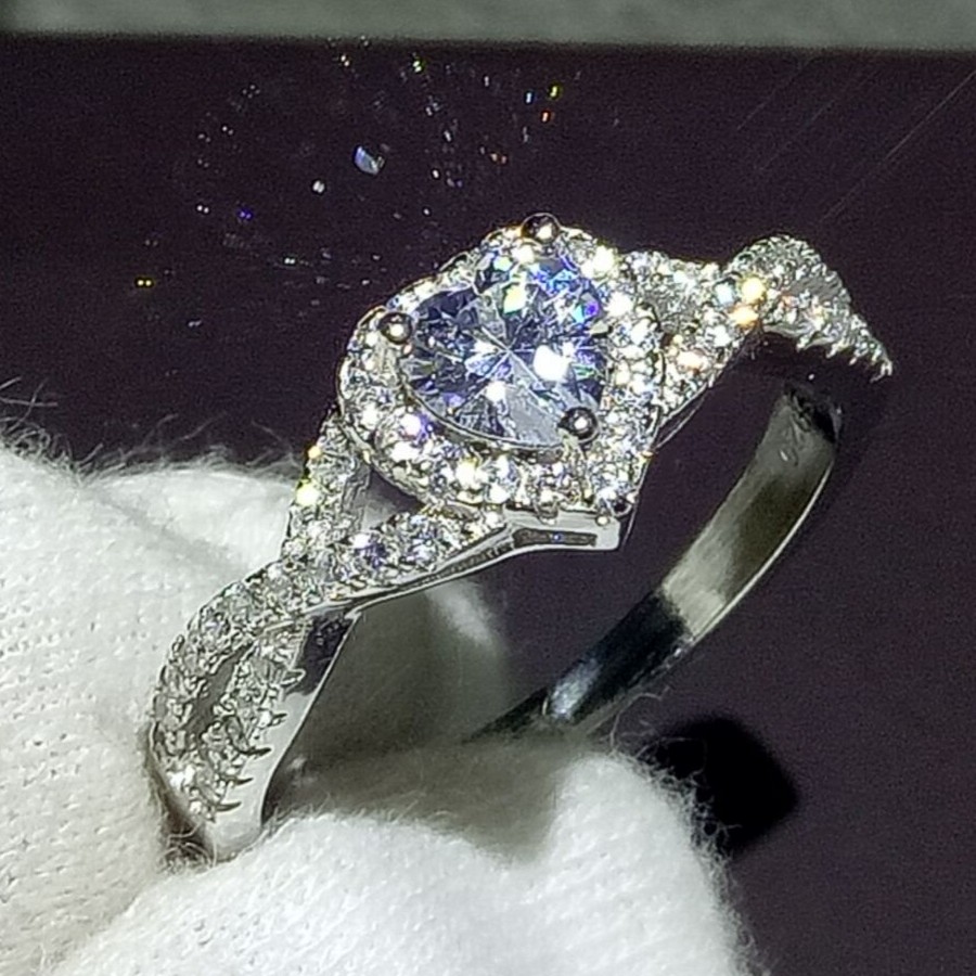 Hot Sale Brand Desgin Cross Wedding Heart Ring For Women Sparkling Jewelry Real 100% 925 Sterling Silver Pave Pear Cut Topaz CZ Diamond