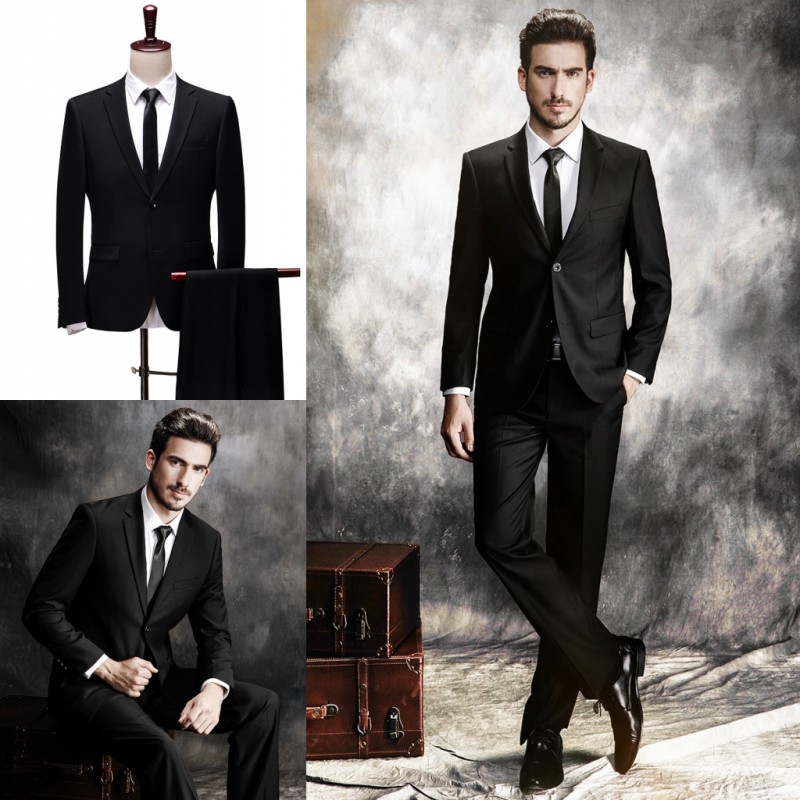 Handsome Men Wedding Suits 2018 Black Slim Fit Bridegroom Formal Wear Best Mens Groom Tuxedos Business Men suits (Jacket+Pant)