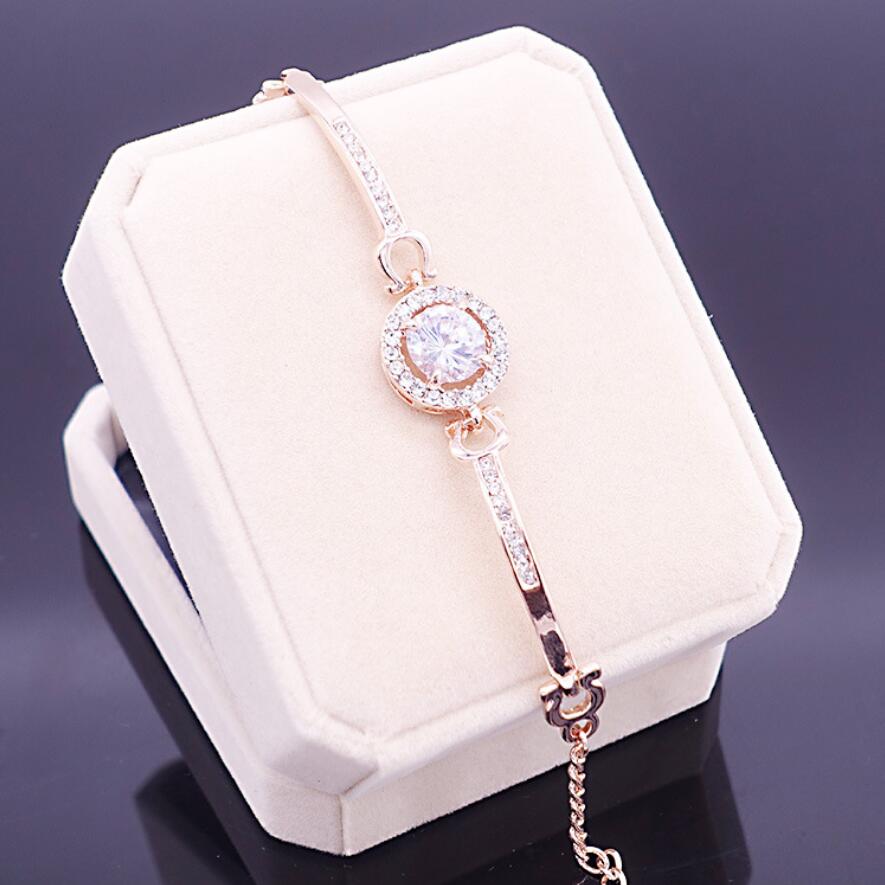New Arrival Korean Cute Luxury Jewelry 18K White&Rose&Gold Filled Multi Color CZ Crystal Hot Women Bracelet Chain for Lovers' Gift
