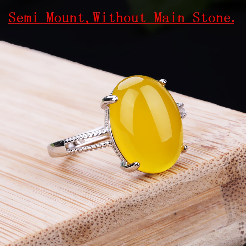 925 Sterling Silver Women Engagement Ring 10x14mm Oval Cabochon Semi Mount Ring White Gold Color Wholesale Turquoise Amber Setting