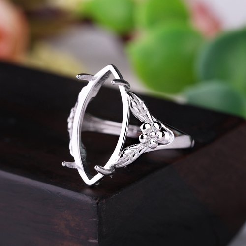 Fine Silver 925 Sterling Silver Ring 10x20mm Marquise Cabochon Semi Mount Ring for Amber Agate Turquoise Fine Jewelry Setting Classic