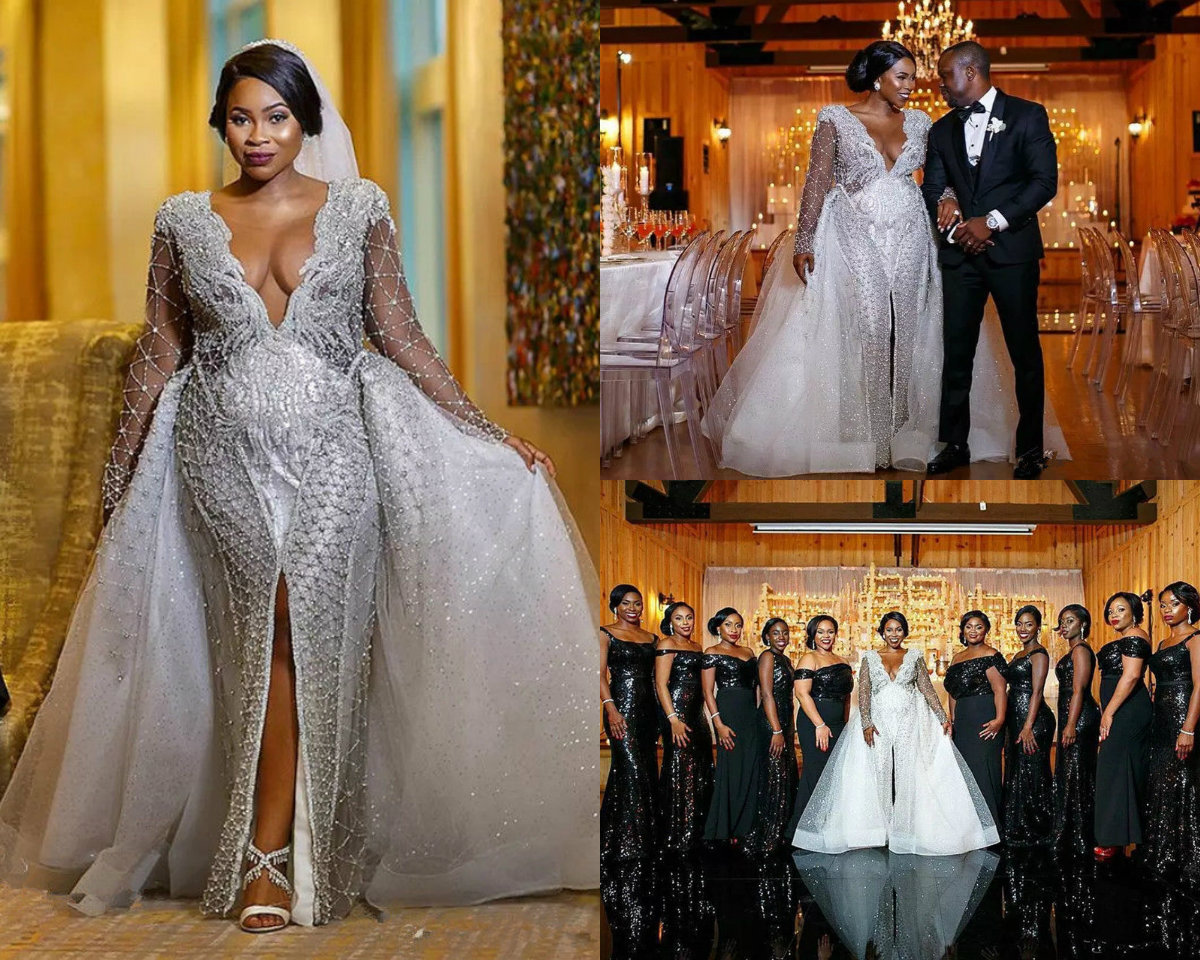 African Plus Size Wedding Dresses Deep V Neck Full Bling Beads Applique Front Split Long Sleeve Bridal Dress Sexy Mermaid Wedding Gowns, Ivory
African Plus Size Wedding Dresses Deep V Neck Full Bling Beads Applique Front Split Long Sleeve Bridal Dress Sexy Mermaid Wedding Gowns, Ivory