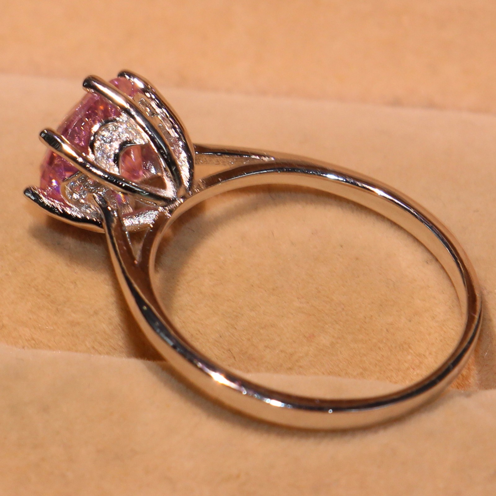 Size 5-10 Luxury Jewelry Solitaire 100% Real 925 Sterling Silver Round Cut Pink Sapphire CZ Diamond Gemstones Women Wedding Crown Ring