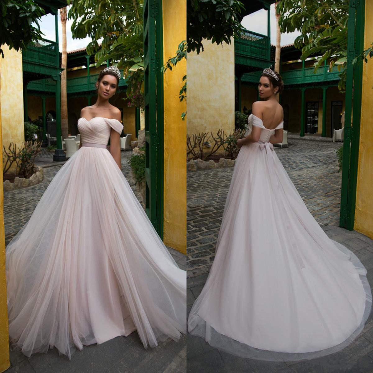 blush pink nora naviano wedding dresses off the shoulder backless sweep train beach bridal gowns plus size wedding dress robe de marie