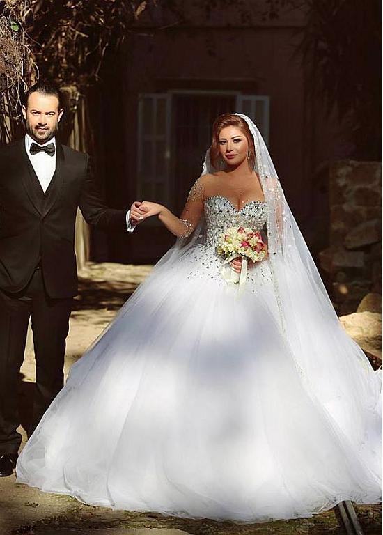 Said Mhamad 2020 Wedding Dresses Arabic Dubai For Bride Robes Ball Gown Sheer Long Sleeve Tulle Bridal Dress robe de mariage