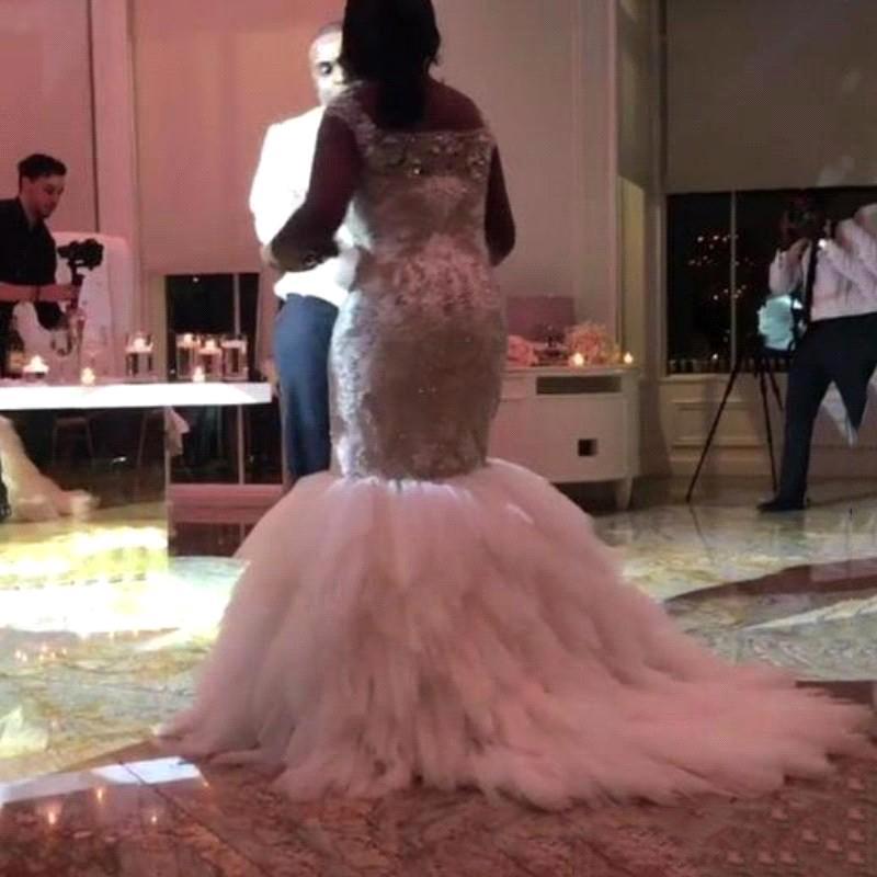 Vestidos De Noiva African Mermaid Wedding Dresses 2020 Ruffled Beaded Crystal Court Train Backless Bridal Gowns BA9374