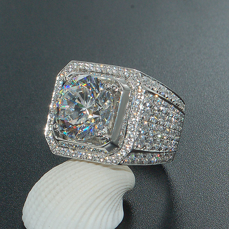 Stunning New Arrival Fashion Luxury Jewelry 925 Sterling Silver White Sapphire Round Cut CZ Zirconia Party Women Wedding Engagment Men Ring