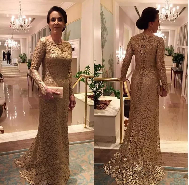 2019 Gold Full Lace Long Sleeve Mother Of The Bride Dresses Bateau Neck Mother Groom Gown Plus Size Wedding Guest Dress
2019 Gold Full Lace Long Sleeve Mother Of The Bride Dresses Bateau Neck Mother Groom Gown Plus Size Wedding Guest Dress