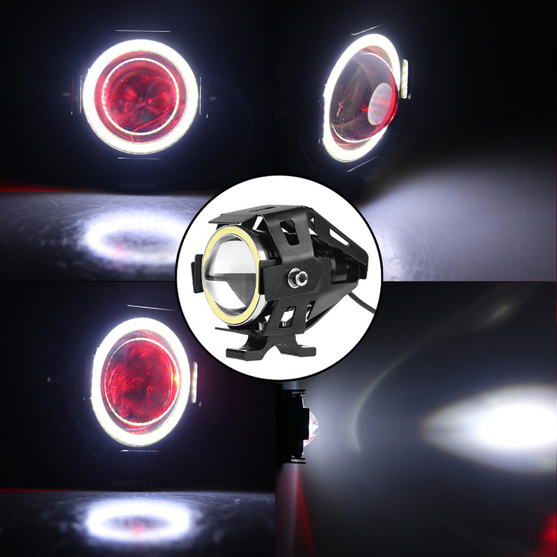 PAMPSEE 2PCS U7 Motorcycle LED Headlights 125W 3000ml Moto Auxiliary Head Lamp Lights 12V U7 LED Motobike Angel Eye Headlamp