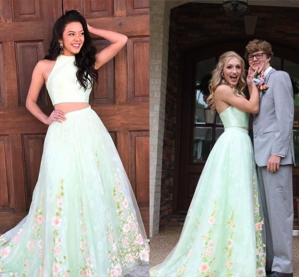 Light Green Two Piece Prom Dresses Halter Satin Lace Tulle Backless Long Prom Dresses Formal Gowns Graduation Dress, Light sky blue
Light Green Two Piece Prom Dresses Halter Satin Lace Tulle Backless Long Prom Dresses Formal Gowns Graduation Dress, Light sky blue