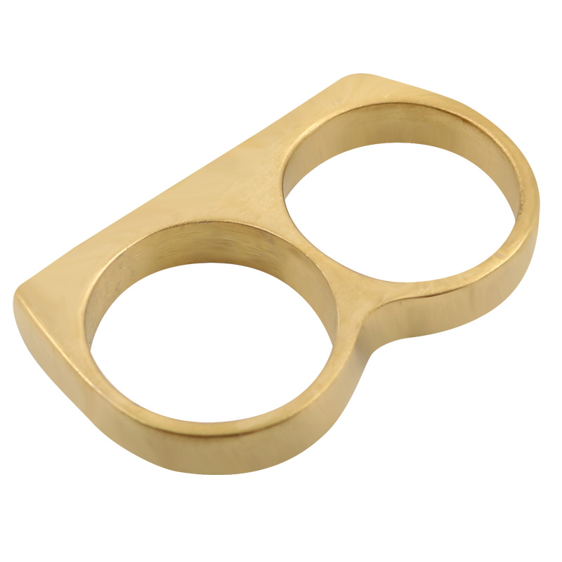 Gold Two Fingers Double Ring Punk Stainless Steel Men039s Hip Hop Style Ring