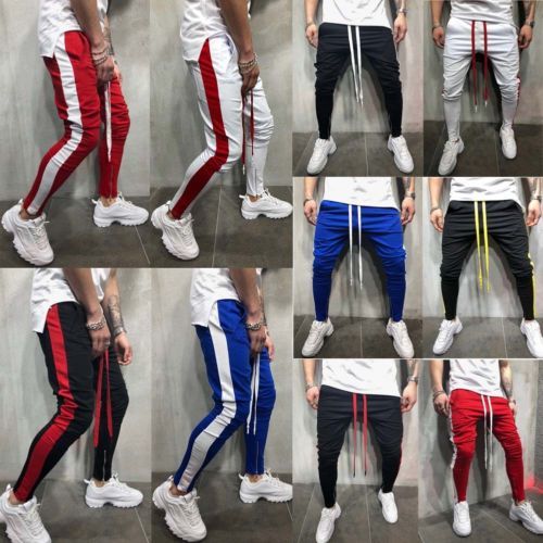 MEN HIPSTER Jogger Gym Workout TRACK SIDE COLOR STRIPE TRACK ANKLE ZIP PANTS C18111201