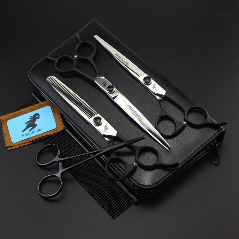 professional freelander 7.0 inch pet hair cutting/thinning scissors Fishbone scissors Black/Silver/Green with case