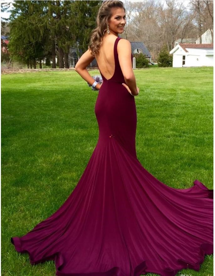 Couple Bury Mermaid Prom Sexy Backless Gowns Crew Neck Evening Party Graduation Dresses Cheap Vestidos De Fiesta 0510