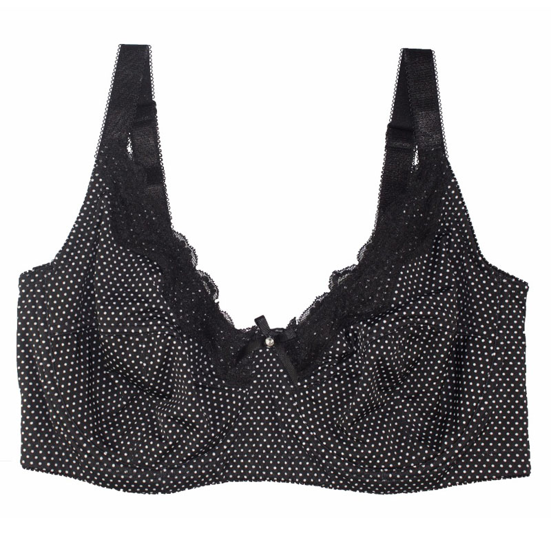 Sexy Women Big Size Lace Underwear No-padded Bra Full Coverage Unlined Bras Dot Brassiere Female Lingerie Plus Size 34C-46G