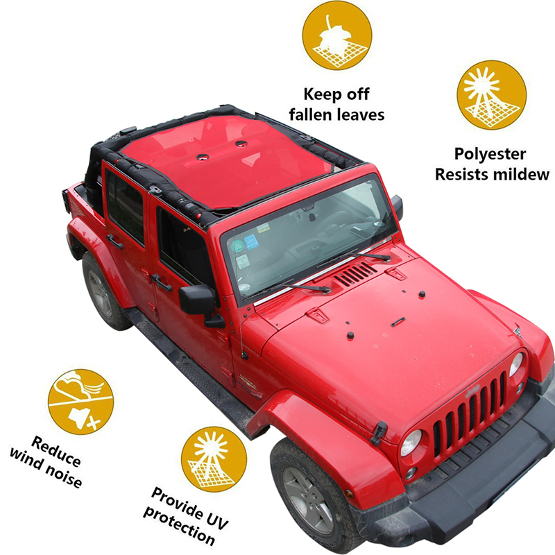Car Sunshade Sun Protection Net For Jeep Wrangler JK 4 Doors 2007-2017 Auto Exterior Accessories (Red)