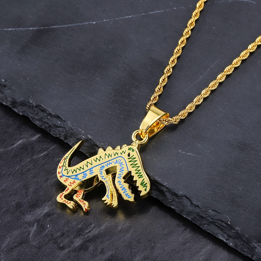 Fashion Hip Hop Mens Dinosaur Pendant Designer Necklace Jewelry Stainless Steel Chain 18k Gold Plated Necklaces For Men Women