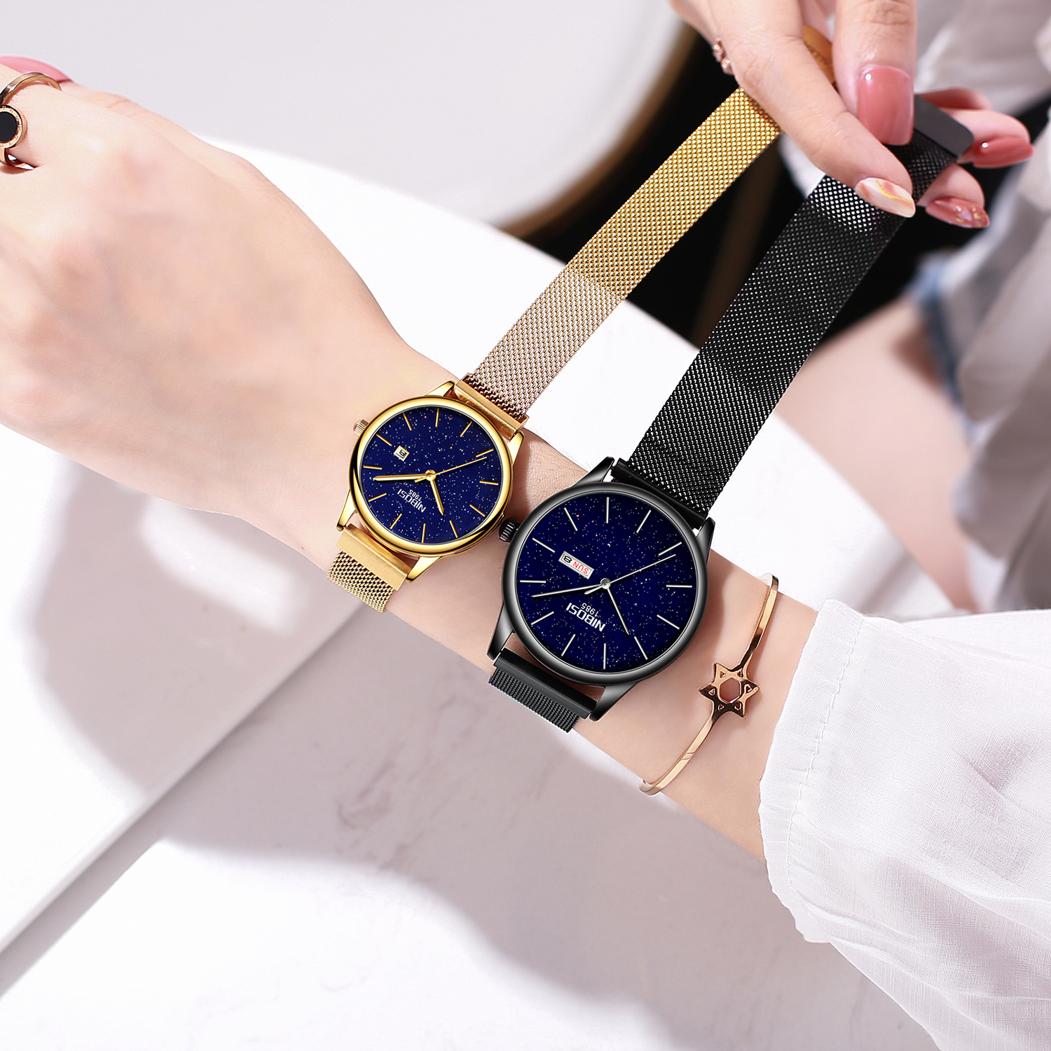NIBOSI Women Watches Magnetic Starry Sky Female Clock Quartz Wristwatch Fashion Ladies Wrist Watch reloj mujer relogio feminino V191217