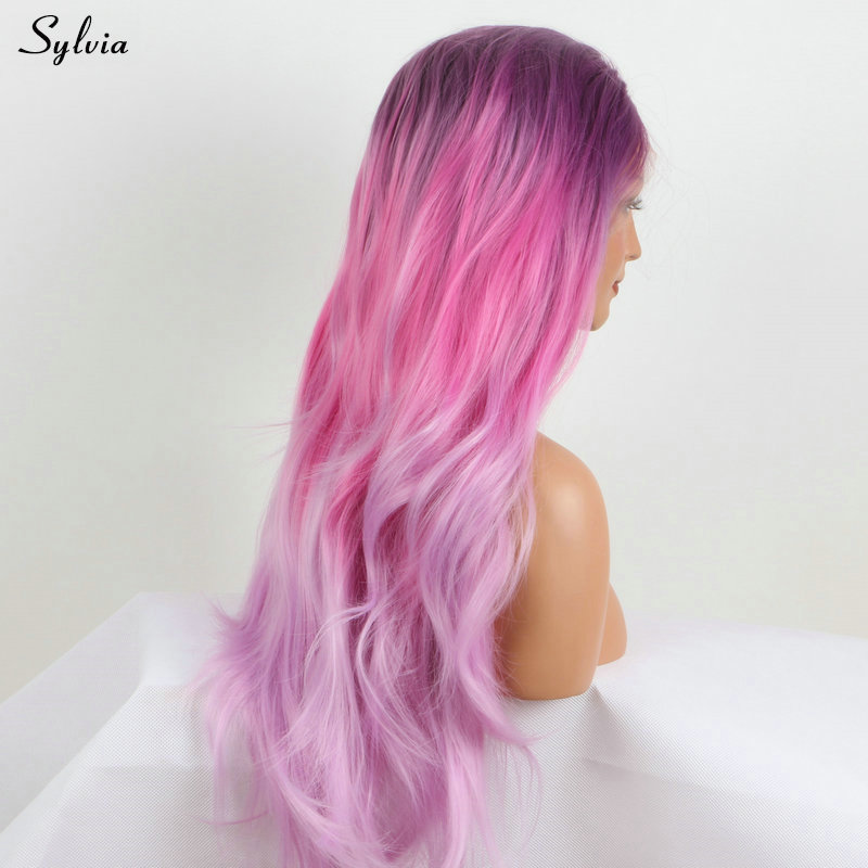 Hotselling Purole Ombre Pink wig Heat Resistant Hair Anime Cosplay Long Synthetic Lace Front wig for African women