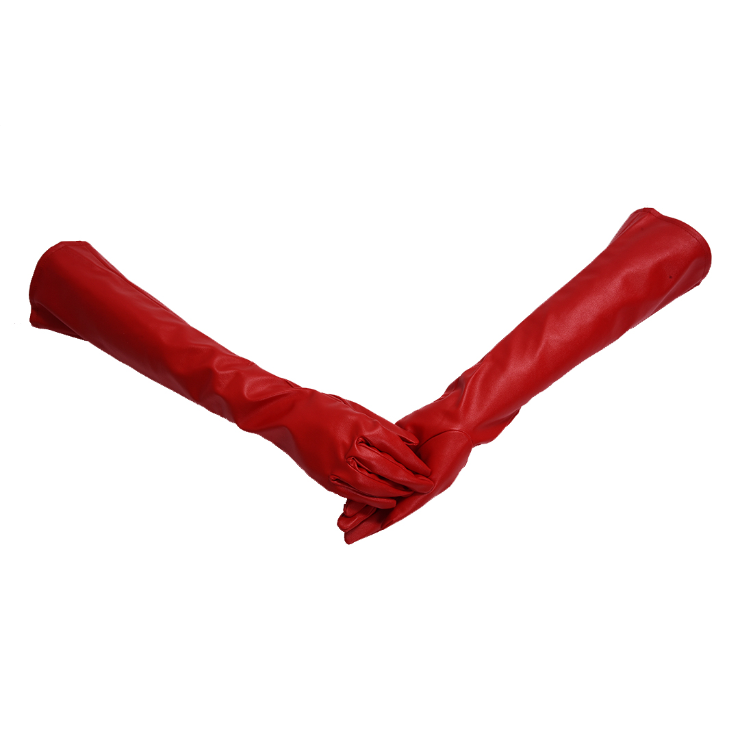 Fashion- Red Solid Color PU Leather Long Gloves For Women